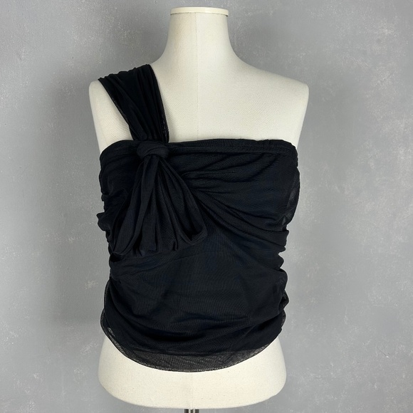 Anthropologie Maeve top size L black tulle bow one shoulder cropped stretchy - Picture 1 of 9
